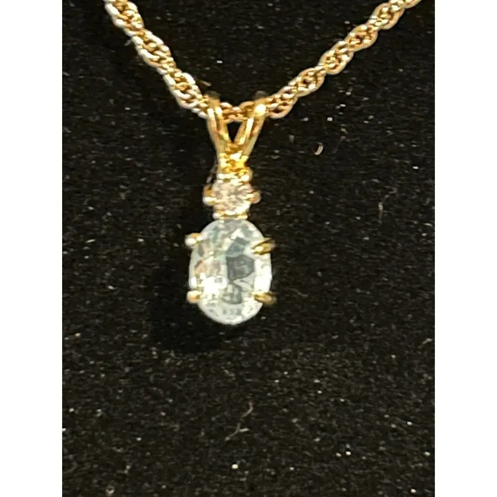 Gold Tone Blue Topaz Teardrop Pendant Necklace 18